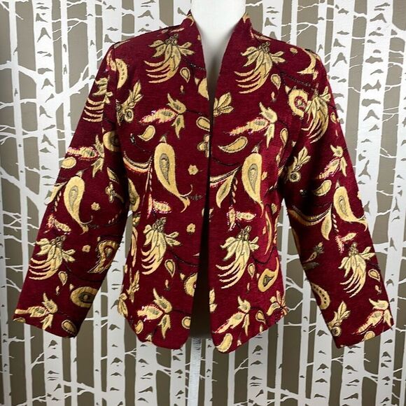 Bob Mackie Vintage Paisley Floral Tapestry Collarless Embellished Blazer - Picture 1 of 9